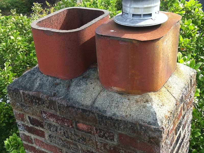 Chimney saver crown repair before cleaning and coating two flues and one crown